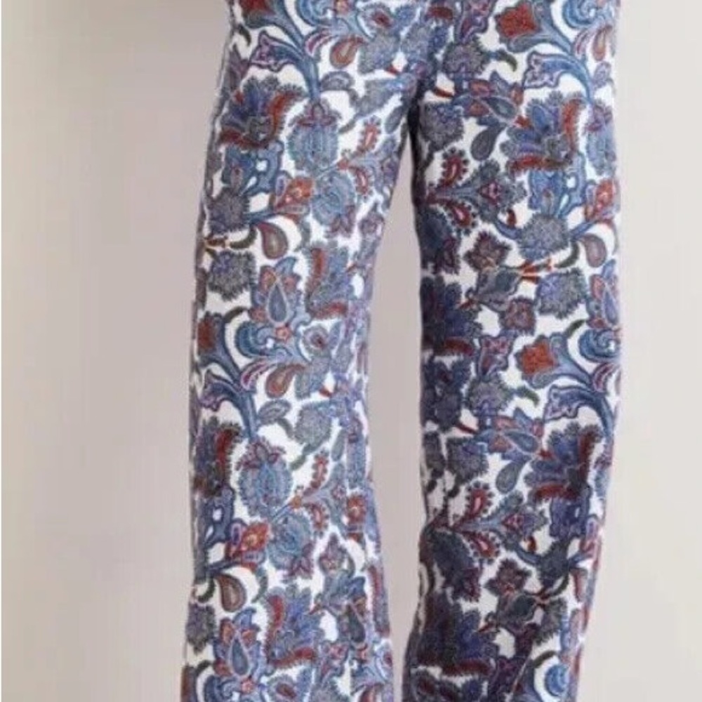 Boden Paisley Linen Wide Leg Pants 6 EUC